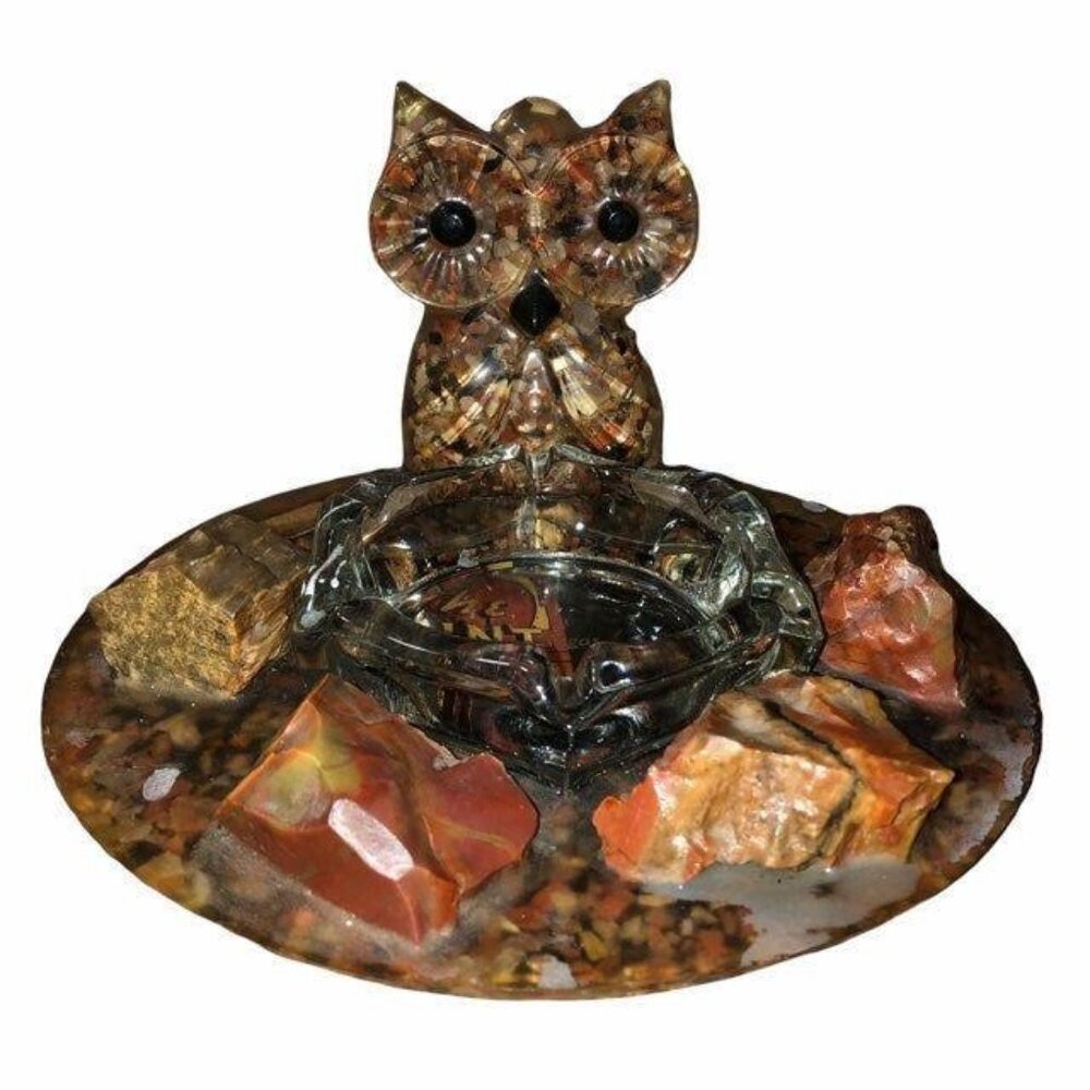 Vintage Owl Ashtray The Mint Las Vegas 2-Piece Ceramic Casino Souvenir RARE